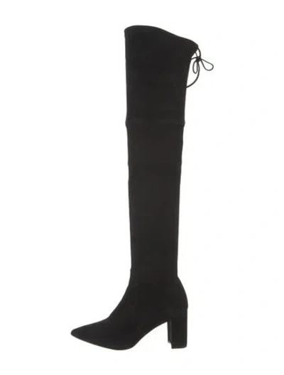 Pre-owned Stuart Weitzman Suede Slouch Boots In Black