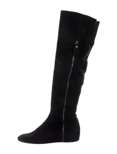 Pre-owned Stuart Weitzman Suede Slouch Boots In Black