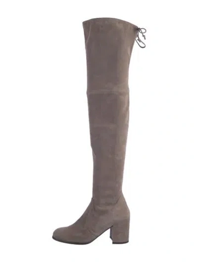 Pre-owned Stuart Weitzman Suede Slouch Boots In Gray