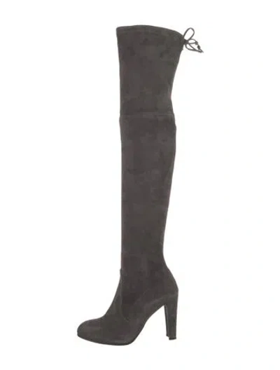 Pre-owned Stuart Weitzman Suede Slouch Boots In Gray