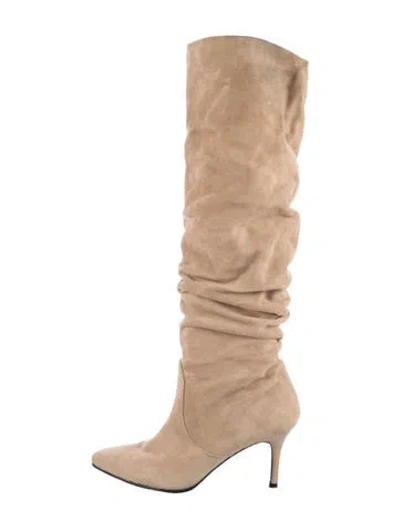 Pre-owned Stuart Weitzman Suede Slouch Boots In Neutral