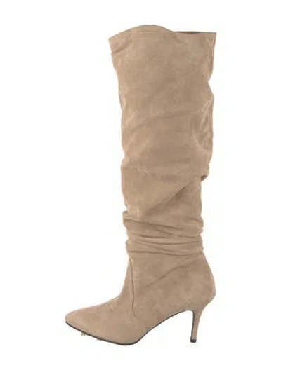Pre-owned Stuart Weitzman Suede Slouch Boots In Neutral