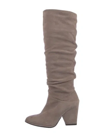 Pre-owned Stuart Weitzman Suede Slouch Boots In Neutral
