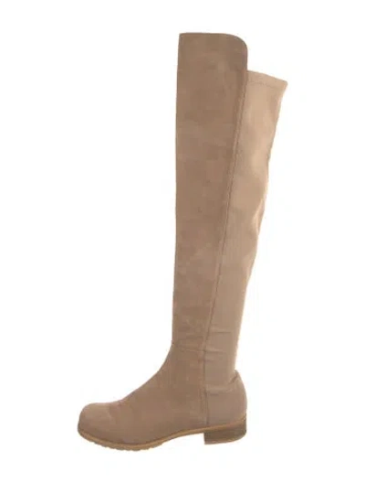 Pre-owned Stuart Weitzman Suede Slouch Boots In Neutrals
