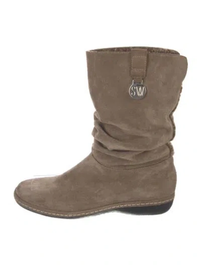 Pre-owned Stuart Weitzman Suede Slouch Boots In Neutrals