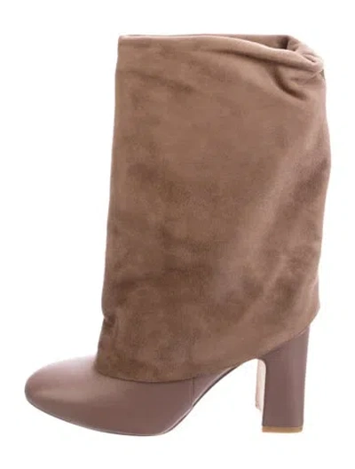Pre-owned Stuart Weitzman Suede Slouch Boots In Neutrals