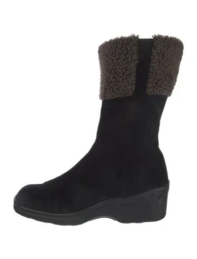 Pre-owned Stuart Weitzman Suede Sock Boots In Black