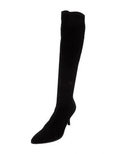 Pre-owned Stuart Weitzman Suede Sock Boots In Black