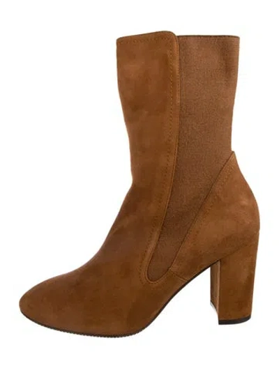 Pre-owned Stuart Weitzman Suede Sock Boots In Brown
