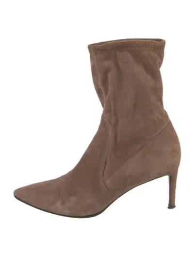 Pre-owned Stuart Weitzman Suede Sock Boots In Brown