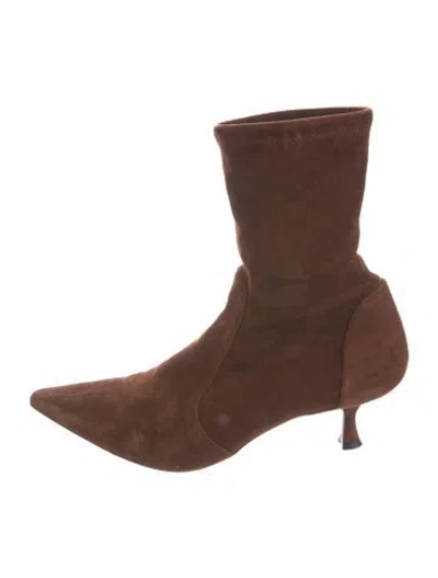 Pre-owned Stuart Weitzman Suede Sock Boots In Brown