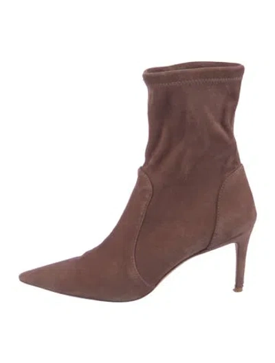 Pre-owned Stuart Weitzman Suede Sock Boots In Brown