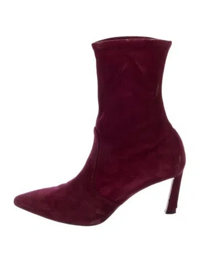 Pre-owned Stuart Weitzman Suede Sock Boots In Burgundy