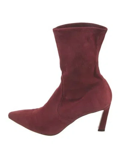 Pre-owned Stuart Weitzman Suede Sock Boots In Burgundy