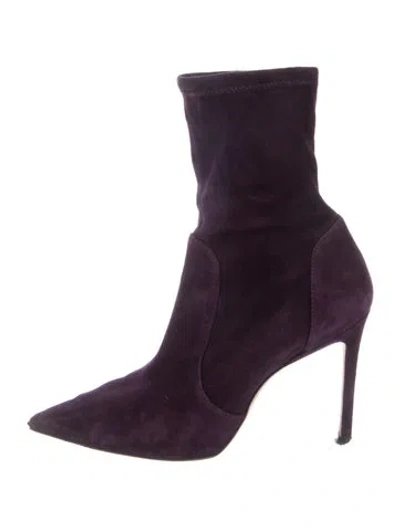 Pre-owned Stuart Weitzman Suede Sock Boots In Purple