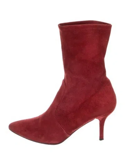 Pre-owned Stuart Weitzman Suede Sock Boots In Red