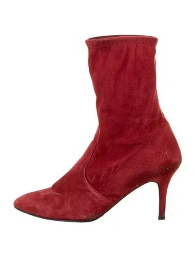 Pre-owned Stuart Weitzman Suede Sock Boots In Red