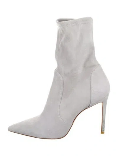 Pre-owned Stuart Weitzman Suede Sock Boots In White