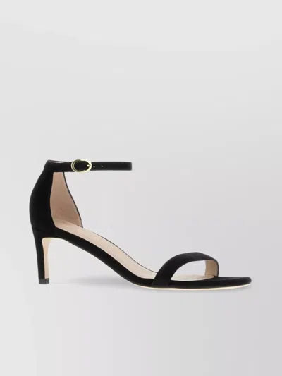 STUART WEITZMAN SUEDE STILETTO HEEL SANDALS WITH OPEN ROUND TOE