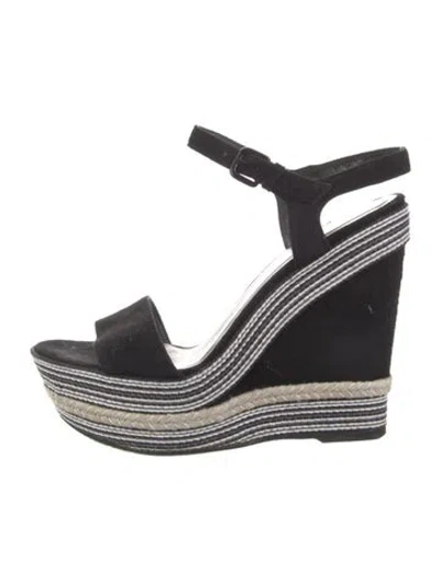 Pre-owned Stuart Weitzman Suede Striped Espadrilles In Black