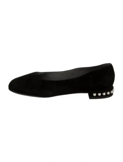 Pre-owned Stuart Weitzman Suede Studded Accents Ballet Flats In Black