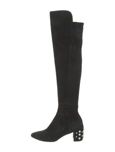 Pre-owned Stuart Weitzman Suede Studded Accents Boots In Black