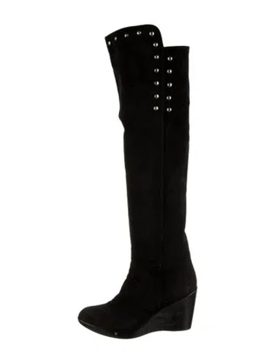 Pre-owned Stuart Weitzman Suede Studded Accents Boots In Black