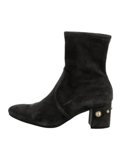 Pre-owned Stuart Weitzman Suede Studded Accents Boots In Black