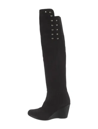 Pre-owned Stuart Weitzman Suede Studded Accents Boots In Black