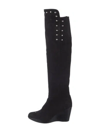 Pre-owned Stuart Weitzman Suede Studded Accents Boots In Black
