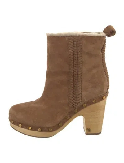 Pre-owned Stuart Weitzman Suede Studded Accents Boots In Brown