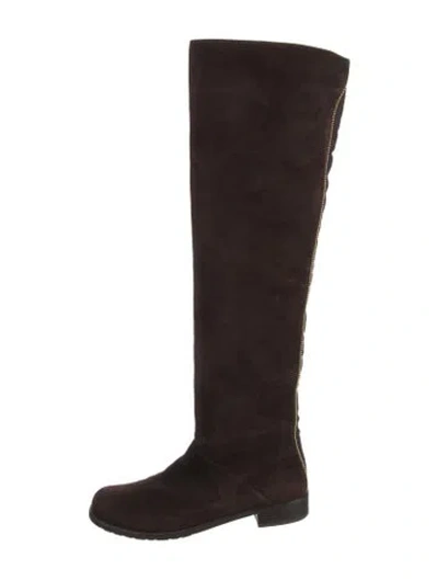 Pre-owned Stuart Weitzman Suede Studded Accents Boots In Brown