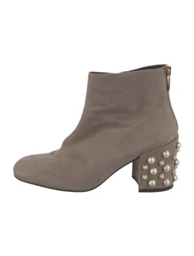 Pre-owned Stuart Weitzman Suede Studded Accents Boots In Gray