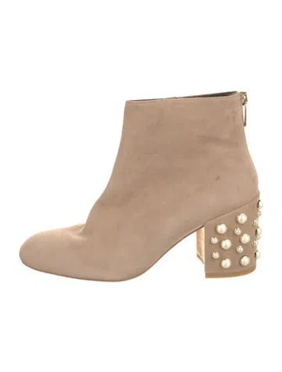 Pre-owned Stuart Weitzman Suede Studded Accents Boots In Neutral