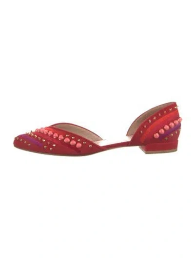 Pre-owned Stuart Weitzman Suede Studded Accents D'orsay Flats In Red