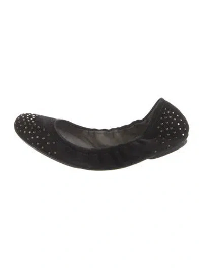 Pre-owned Stuart Weitzman Suede Studded Accents Flats In Black