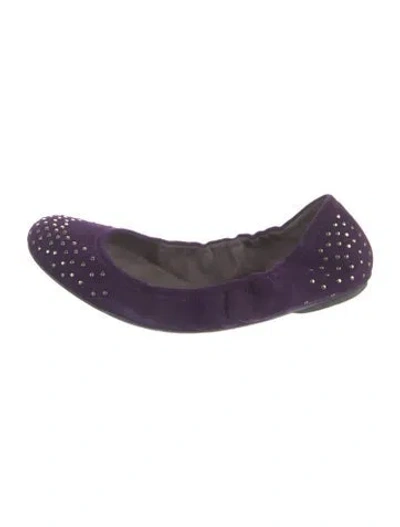 Pre-owned Stuart Weitzman Suede Studded Accents Flats In Purple