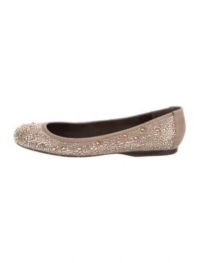 Pre-owned Stuart Weitzman Suede Studded Accents Flats W/ Tags In Neutral