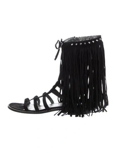 Pre-owned Stuart Weitzman Suede Studded Accents Gladiator Sandals In Black