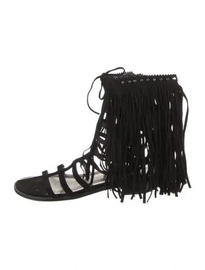 Pre-owned Stuart Weitzman Suede Studded Accents Gladiator Sandals In Black