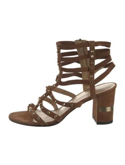 Pre-owned Stuart Weitzman Suede Studded Accents Gladiator Sandals In Brown