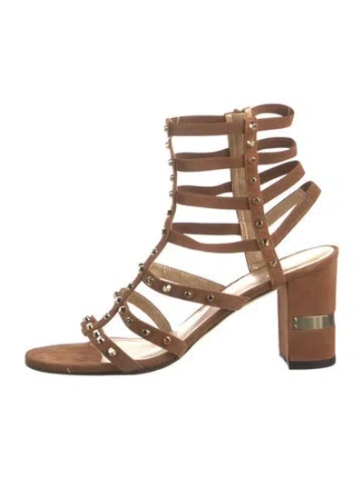 Pre-owned Stuart Weitzman Suede Studded Accents Gladiator Sandals In Brown