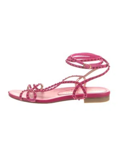 Pre-owned Stuart Weitzman Suede Studded Accents Gladiator Sandals In Pink