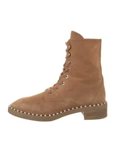 Pre-owned Stuart Weitzman Suede Studded Accents Lace-up Boots In Brown