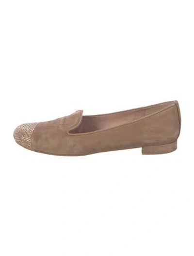 Pre-owned Stuart Weitzman Suede Studded Accents Loafers In Neutrals