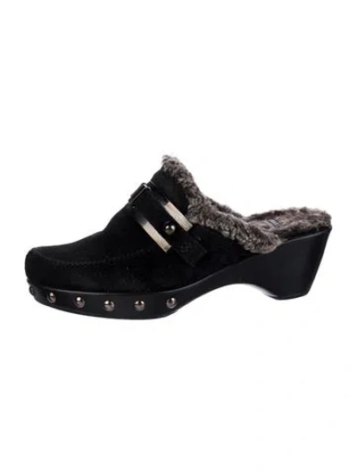 Pre-owned Stuart Weitzman Suede Studded Accents Mules In Black