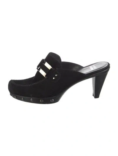 Pre-owned Stuart Weitzman Suede Studded Accents Mules In Black