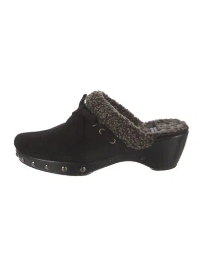 Pre-owned Stuart Weitzman Suede Studded Accents Mules In Black