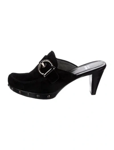 Pre-owned Stuart Weitzman Suede Studded Accents Mules In Black