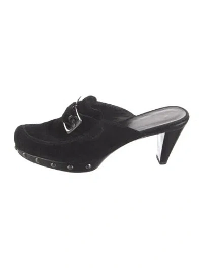 Pre-owned Stuart Weitzman Suede Studded Accents Mules In Black
